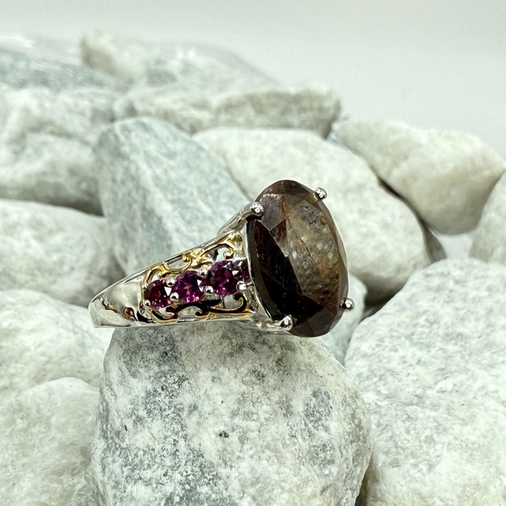 NWT Zawadi Chocolate Sapphire & Orissa Rhodolite Garnet Ring 9.00ct Two-Tone - Picture 9 of 16